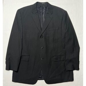 Calvin Klein Mens Blazer Jacket‎ Black Pinstripe 100% Wool Three Button Size 44R